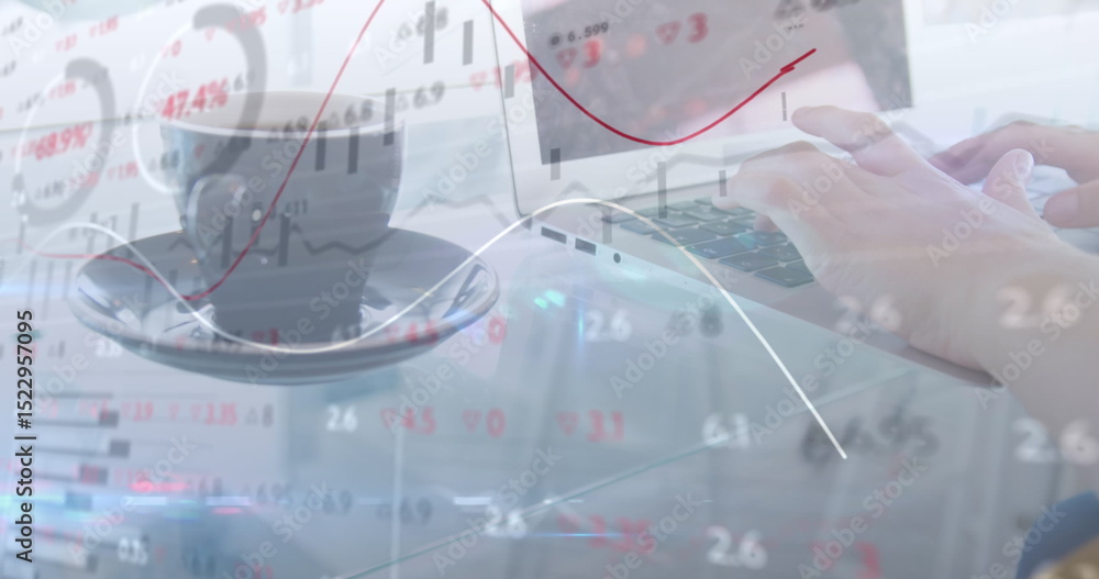 Poster image of data processing over hands using laptop