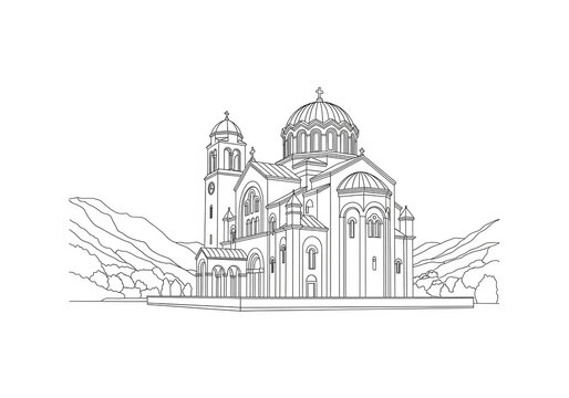 St. Tryphon Cathedral one line drawing 