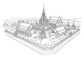 Wat Phra Singh one line drawing 