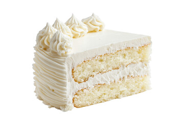 Delicious vanilla cake slice with buttercream frosting isolated on transparent background