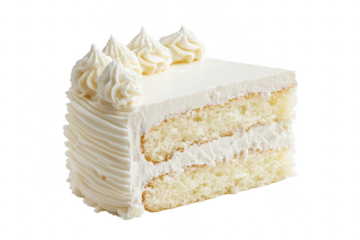 Delicious vanilla cake slice with buttercream frosting isolated on transparent background
