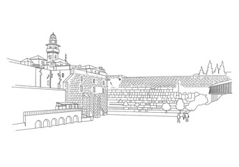 Fototapeta premium Western Wall one line drawing 
