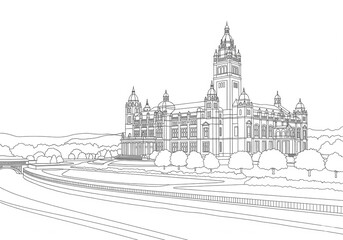 Fototapeta premium Kelvingrove Art Gallery and Museum one line drawing 