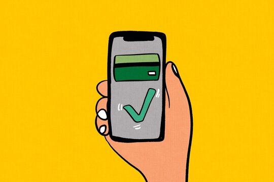 Mobile payment with credit card illustration