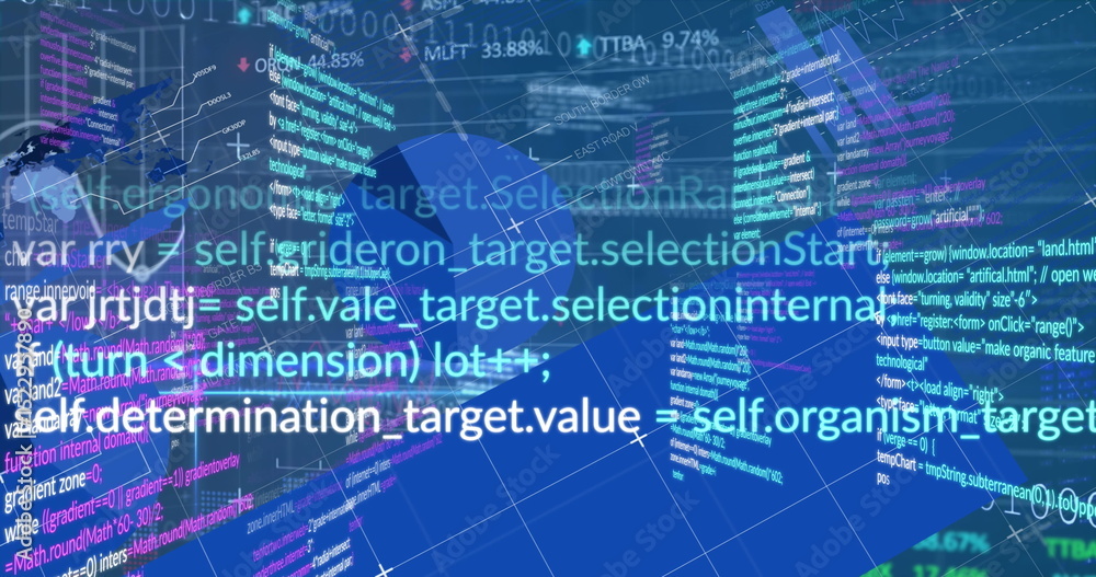 Poster image of data processing over world map on black background