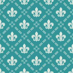 Fleur De Lis square pastel seamless pattern.Symbol royal ornamental Lily or Iris flowers background.Emblem vintage luxury Vector diamond pattern.Design for print fabric,packaging,card,poster,decorate.