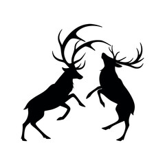 Deer Fighting Silhouette Vector – Wild Stag Antler Animal Graphic
