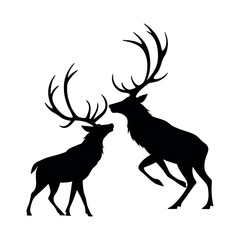 Deer Fighting Silhouette Vector – Wild Stag Antler Animal Graphic