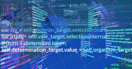 Image of data processing over world map on black background