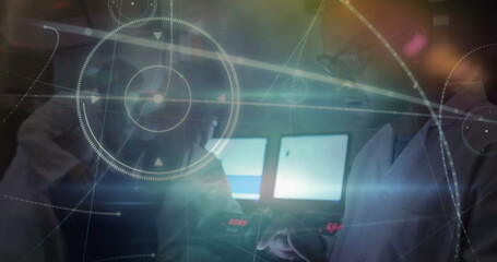 Image of network of connections over man using smartphone