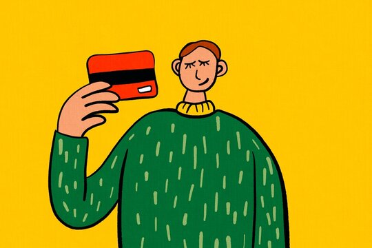 Credit Card illustration with person holding card