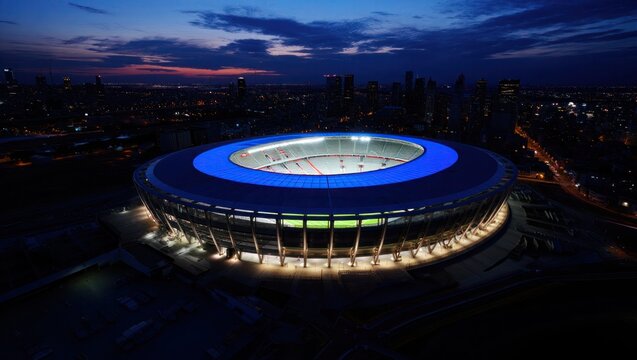 Night view of pge narodowy stadium warsaw poland