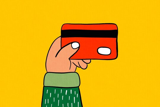 Hand holding a vibrant credit card illustration