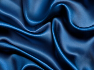 Obraz premium Luxurious, flowing blue silk fabric with elegant folds and a glossy sheen, creating a rich and smooth texture. 