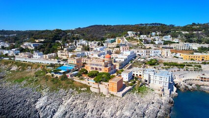 Obraz premium Santa Cesarea Terme - Italy, Apulia - Aerial view of the coastal town with houses