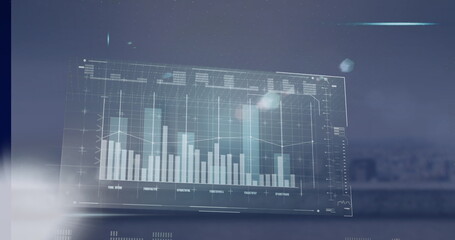 Image of data processing over cityscape