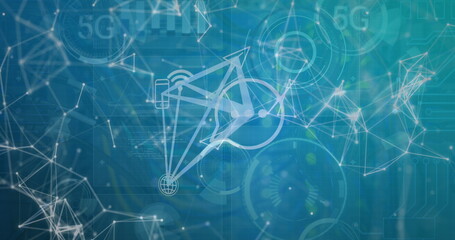 Image of computer icons and dots interconnecting with lines and circles with 5g text