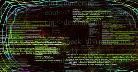Image of data processing over grid on black background