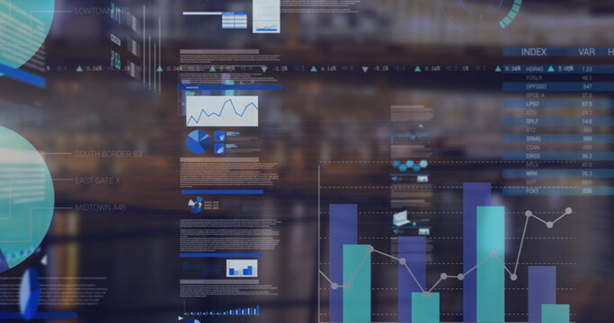 Image of data processing over cityscape
