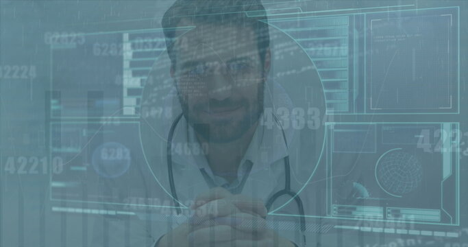 Image of medical data processing over caucasian male doctor - Powered by Adobe