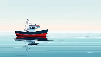 Obraz premium Calm seascape featuring a small fishing boat.