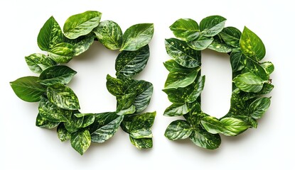 Leafy letters formed from green foliage arranged creatively.