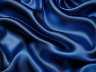 Fototapeta premium Luxurious, flowing blue silk fabric with elegant folds and a glossy sheen, creating a rich and smooth texture. 