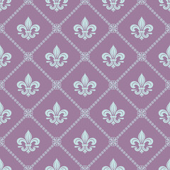 Fleur De Lis square pastel seamless pattern.Symbol royal ornamental Lily or Iris flowers background.Emblem vintage luxury Vector diamond pattern.Design for print fabric,packaging,card,poster,decorate.