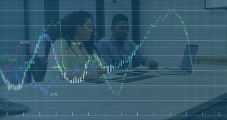 Image of financial data processing over business people