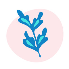 A simple vector drawing of abstract blue botanical leaves on a soft pink background. Perfect for modern design elements and nature-themed graphics.