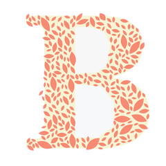 Floral Letter B with Decorative Leaf Motif. Uppercase letter B formed using small orange leaves in a modern botanical style. Great for personalized and nature-themed projects.