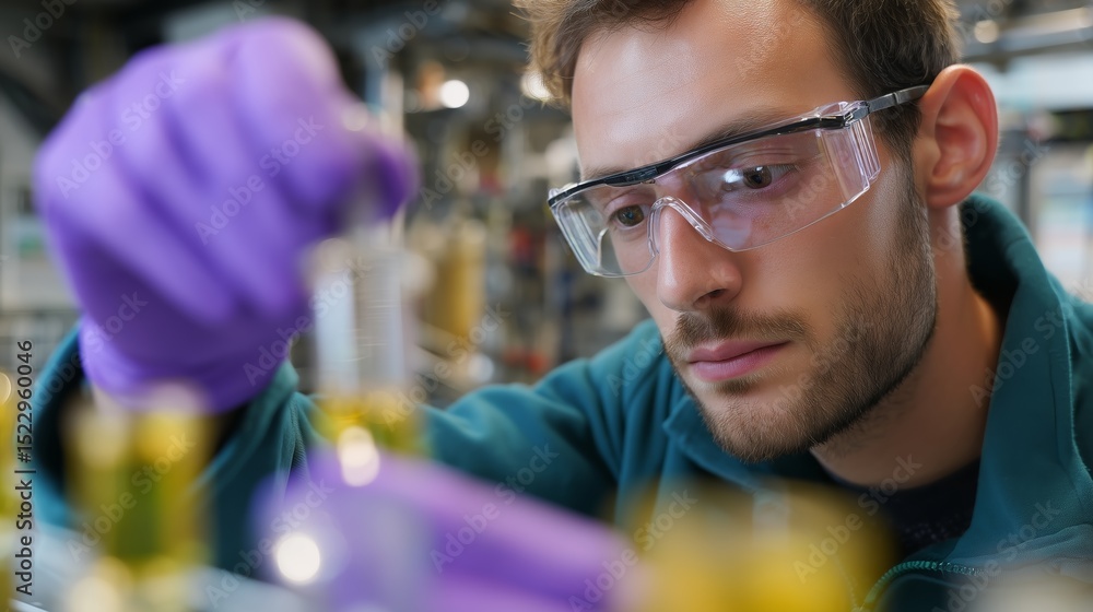 Aufkleber scientist conducts experiment with test tubes in a laboratory setting during daylight