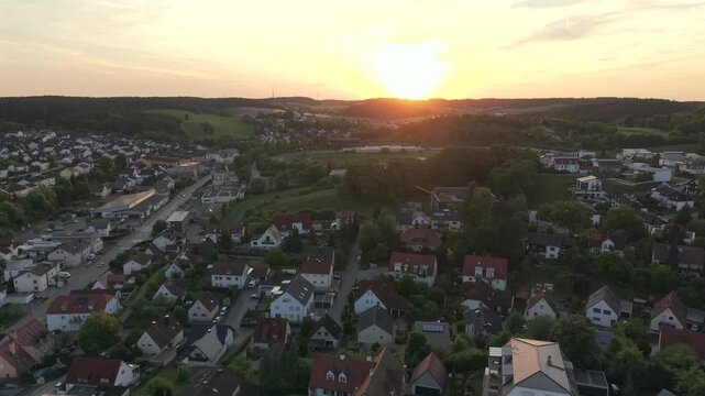 Bavarian Drone City fly over across Pfaffenhofen Ilm to see a typical and traditional city center