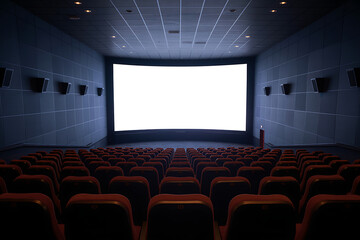 Fototapeta premium Empty Movie Theater Auditorium with Large Blank Screen Cinematic Experience