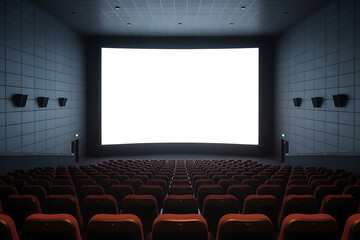 Fototapeta premium Empty Movie Theater Blank Screen, Red Seats, Cinematic Experience Illustration