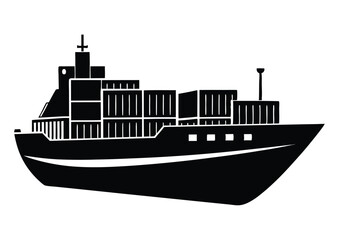Cargo Ship with Containers Silhouette Vector Illustration for Shipping and Maritime Designs