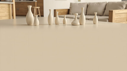 Smooth Wooden Figurines in Creamy Beige Composition
