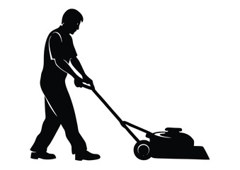 Lawn Mower Silhouette of Person Cutting Grass Vector Art for Outdoor Yard Maintenance