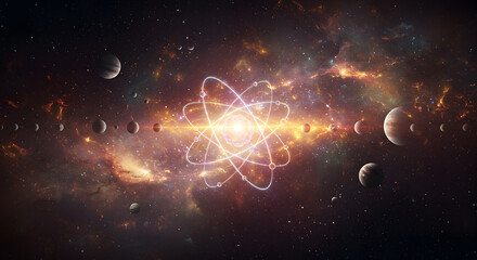 Planets formation with atomic shape in the space background