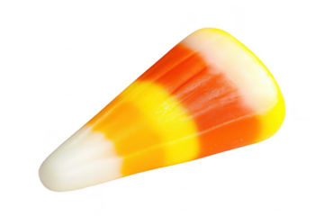 Single vibrant candy corn piece isolated on transparent background