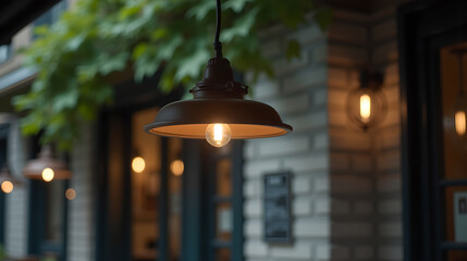 Outdoor Bench Under Vintage Hanging Light
