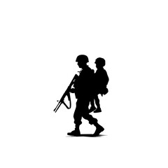 Soldier Protecting Child - Black & White Security Badge