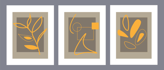 Vector abstract design, orange flowers, leaves, shapes on a beige background. Stylish design suitable for a banner, artboard or individual posters