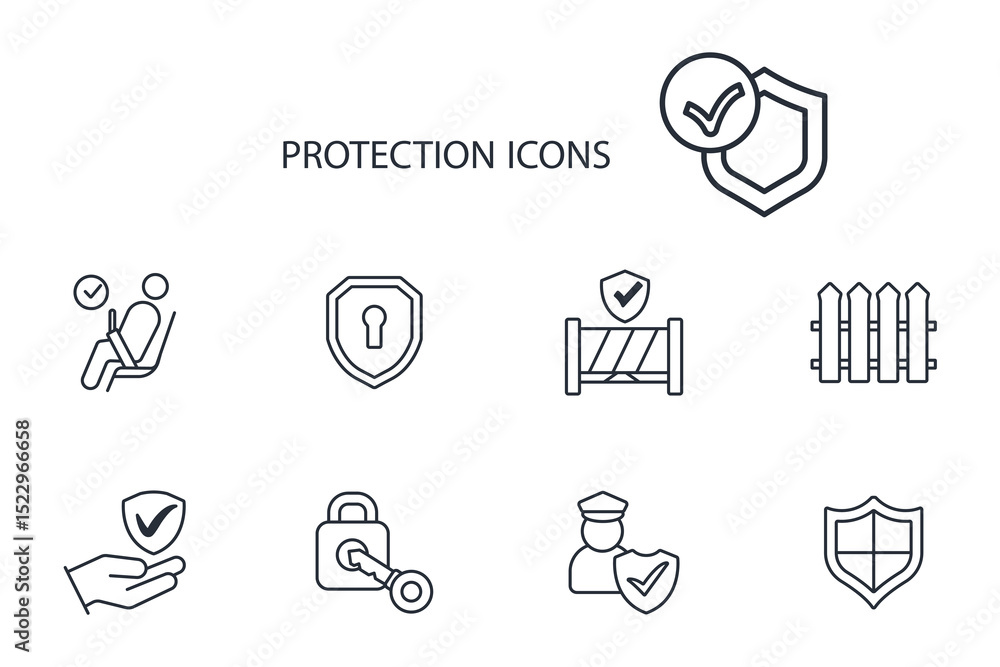 Poster protection icon set.vector.editable stroke.linear style sign for use web design,logo.symbol illustra