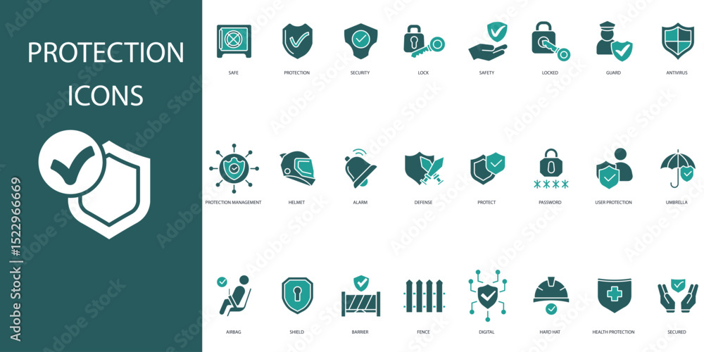 Poster protection icon set.vector.editable stroke.linear style sign for use web design,logo.symbol illustra