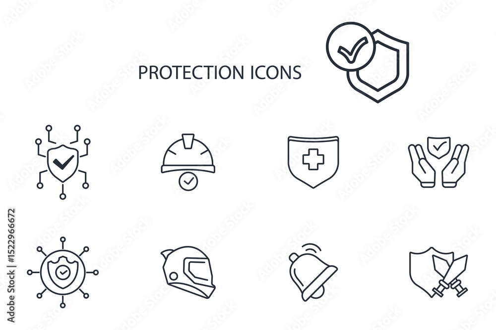 Poster protection icon set.vector.editable stroke.linear style sign for use web design,logo.symbol illustra