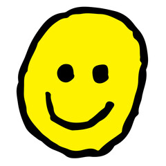 Hand drawn crayon illustration of happy face for sticker, logo, icon, mood, positive vibe, good energy, tattoo, decorations, cute patch, brooch, shirt print, sign, symbol, emoji, expression	
