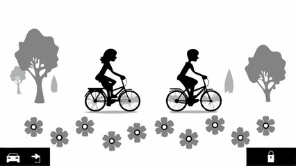 Obraz premium Bike ride silhouette park scene nature bicycle tree outdoor activity leisure exercise black and white peaceful