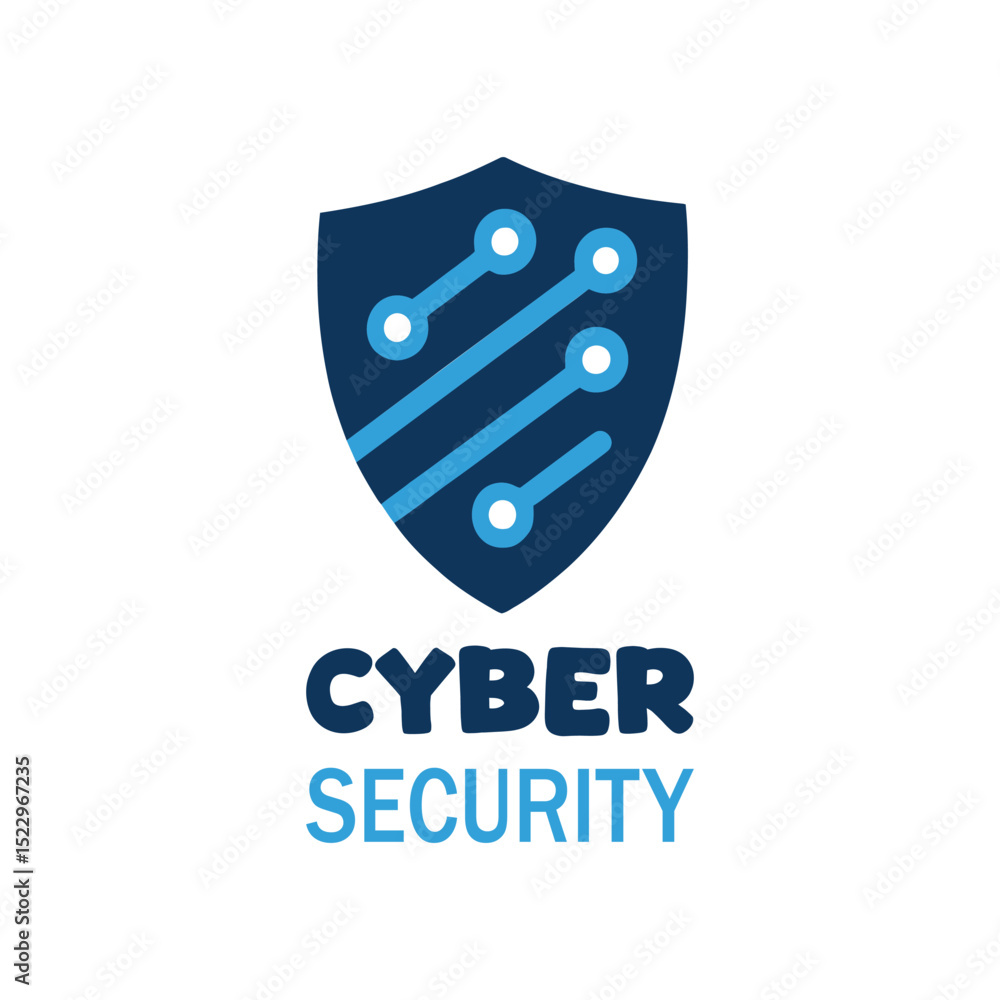 Poster cyber security shield with circuit board design illustrating data protection and digital safety in a
