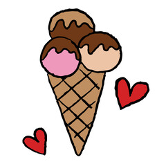 Hand drawn illustration of ice cream cone for sweet dessert, cafe, restaurant, menu, recipe, baking book, stickers, food, snack, shop, kids and children, brunch, cuisine, icon, logo	
